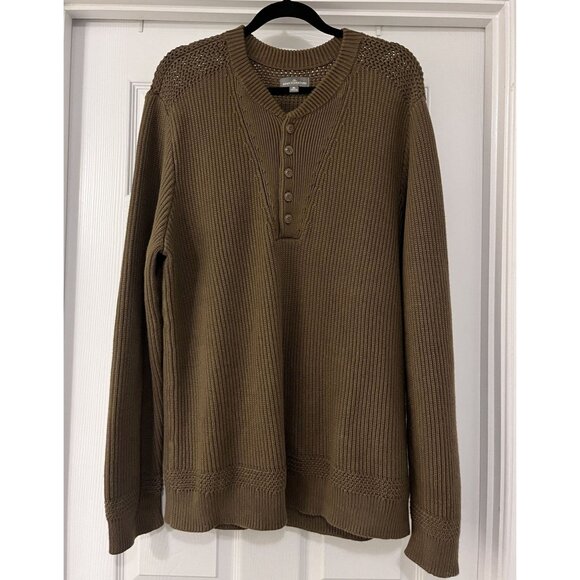 L.L.Bean Other - L.L.Bean Signature Mens Archival Henley Olive Green Cotton Ribbed Sweater Size X
